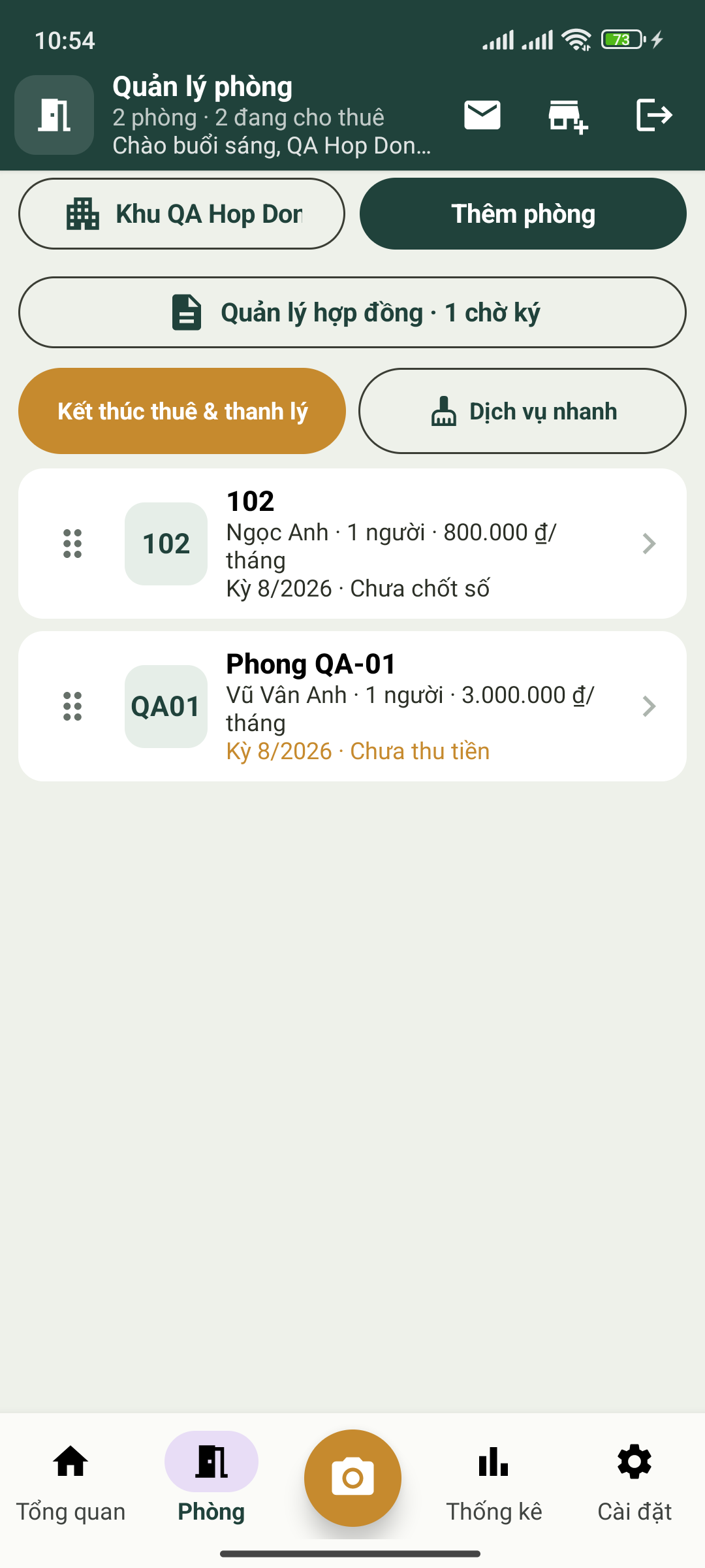 Danh sách và quản lý phòng